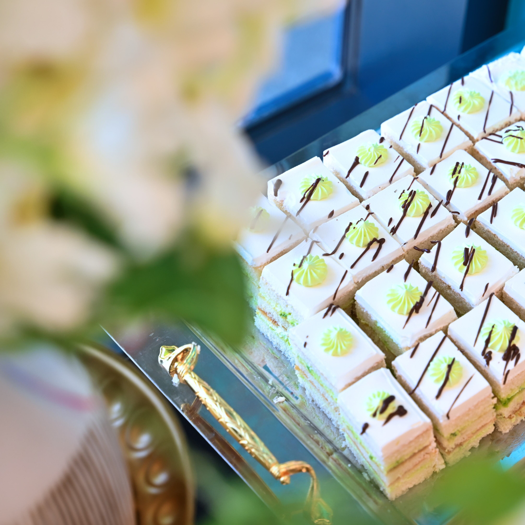 Close up of a dessert tray at a catered event