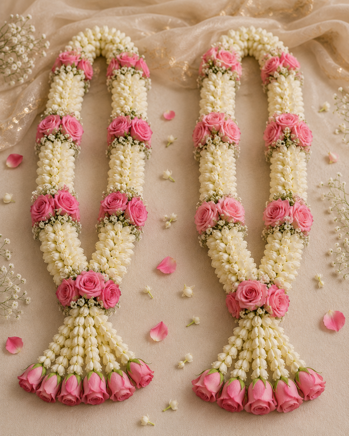 Jasmine and rose garlands laid out