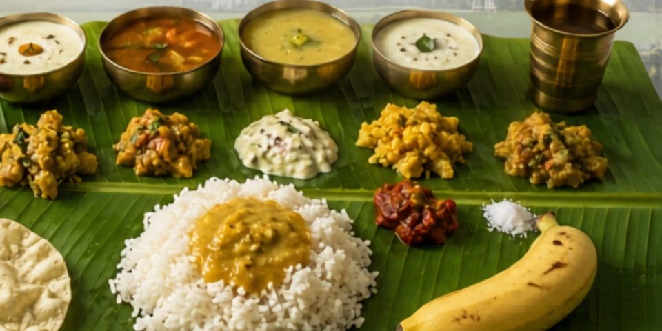 South Indian banana leaf thali catered by Mayuri in Seattle